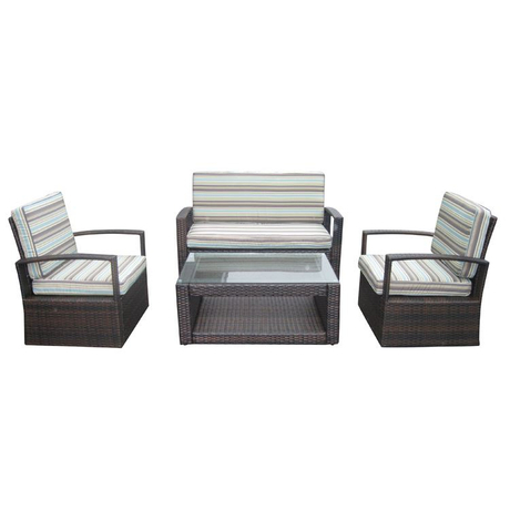 London Wicker India 4 Piece Parasol Patio Deals outside Garden Outdoor Rattan Sofa Chair Furniture Set with Cushion