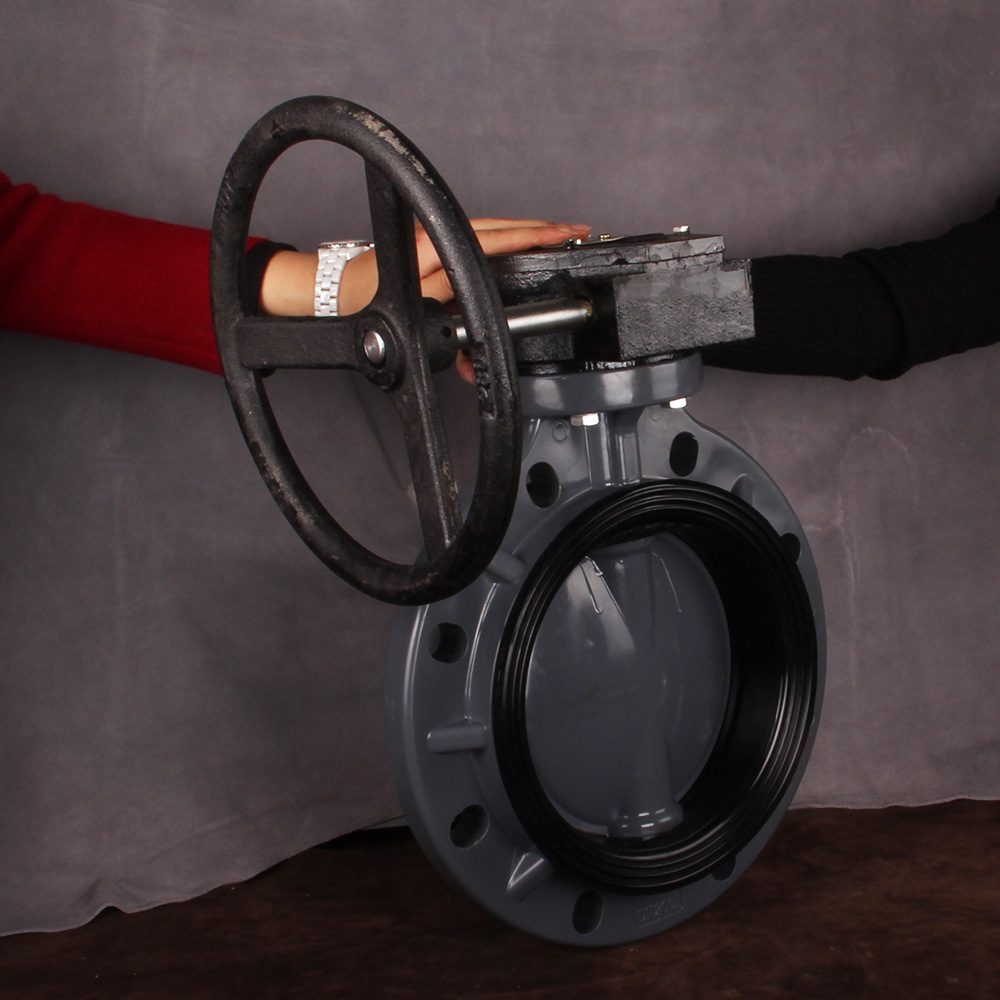 Spherical Design Disc UPVC Turbine Actuator Butterfly Valve Plastic Acid / Alkali Resistant Worm Wheel Handle Butterfly Valve
