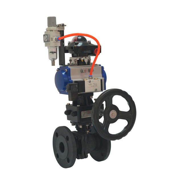 Stainless Steel Pneumatic Flange Ball Valve with Manual Operation And Triple Fittings