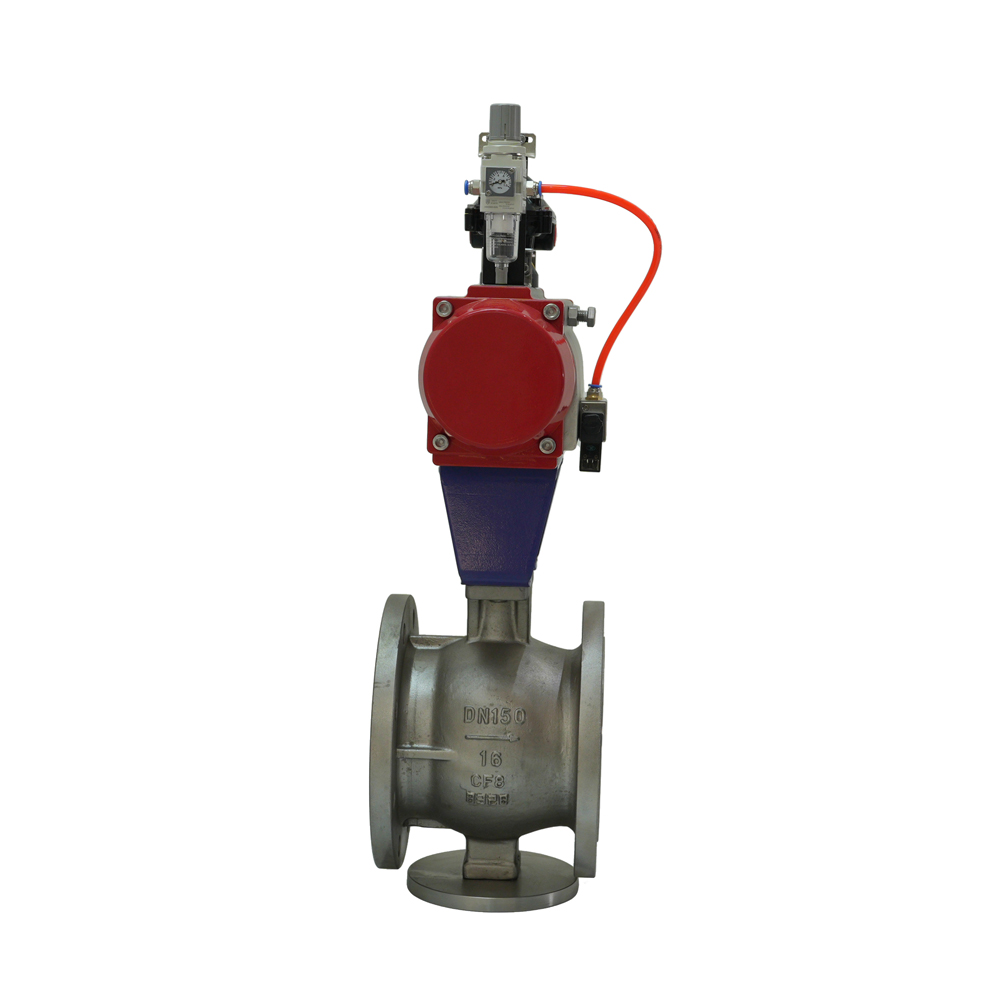 Flange End DN25-DN500 Pneumatic Actuator V-shaped Stainless Steel Ball Valve with Triple Fittings