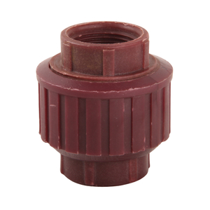 FRPP Reddish Brown Double Threaded Joint Plastic Female Union Coupling Connector