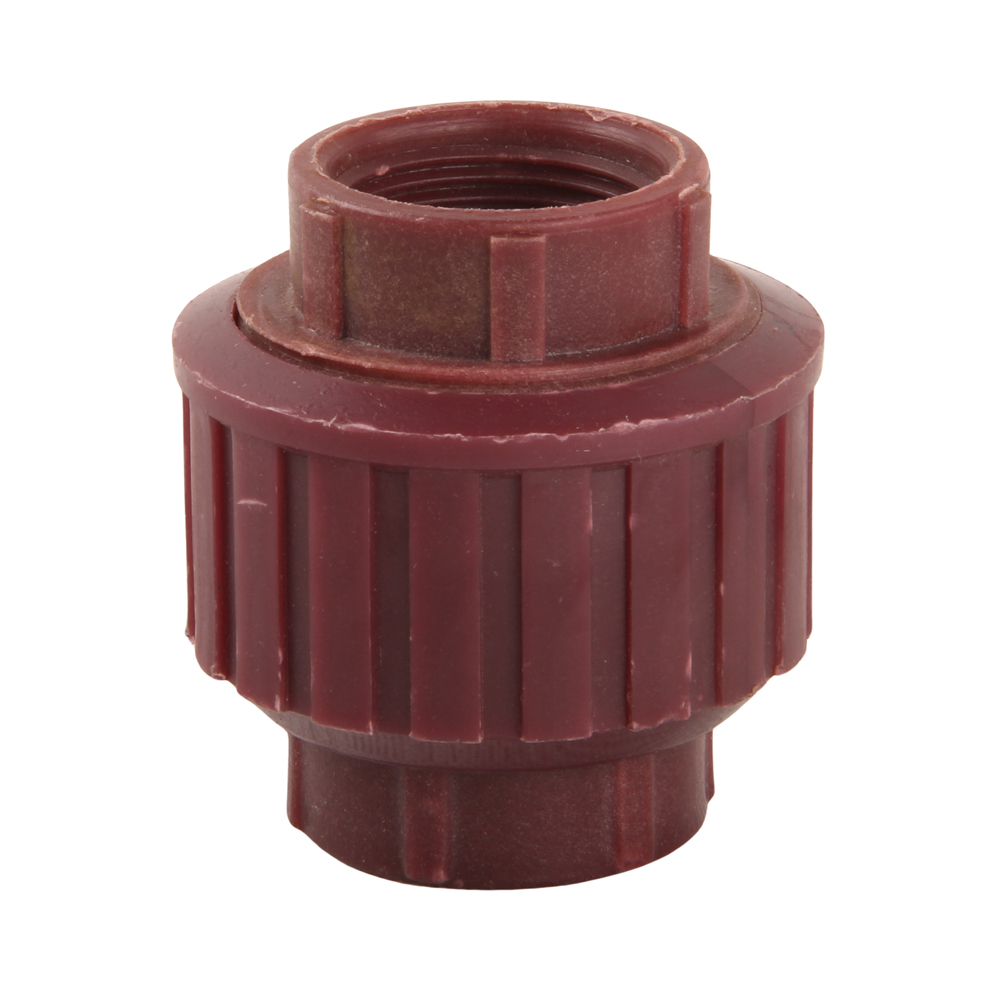 FRPP Reddish Brown Double Threaded Joint Plastic Female Union Coupling Connector