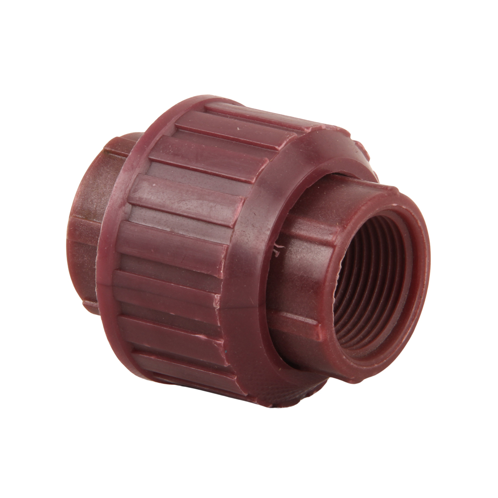 FRPP Reddish Brown Double Threaded Joint Plastic Female Union Coupling Connector