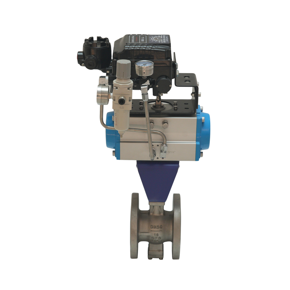 Chemical Industry Corrosion-Resistant Pn16 Dn150 Pneumatic Actuator Pneumatic V-shaped ball valve with locator