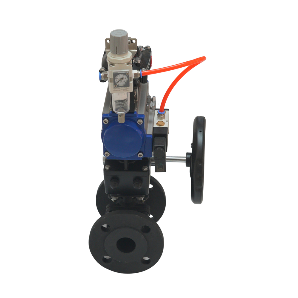 Stainless Steel Pneumatic Flange Ball Valve with Manual Operation And Triple Fittings