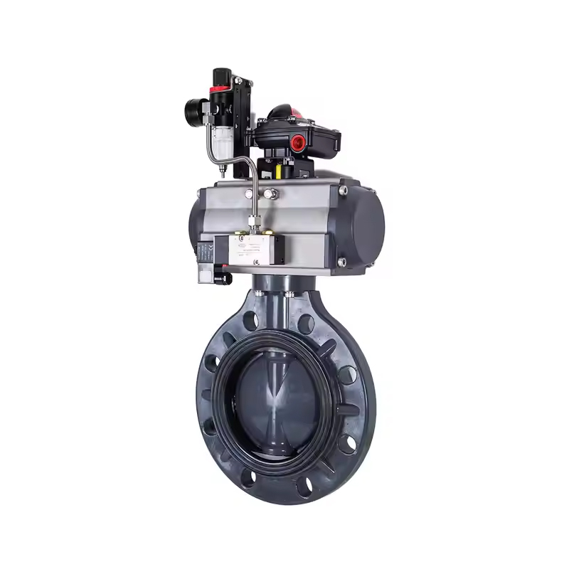 High Quality UPVC Pneumatic Butterfly Valve Plastic Double Single Acting DN25~DN1000 Butterfly Valve With Triple Fittings