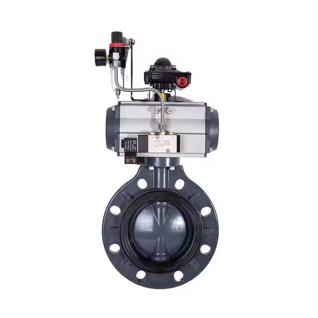 High Quality UPVC Pneumatic Butterfly Valve Plastic Double Single Acting DN25~DN1000 Butterfly Valve With Triple Fittings