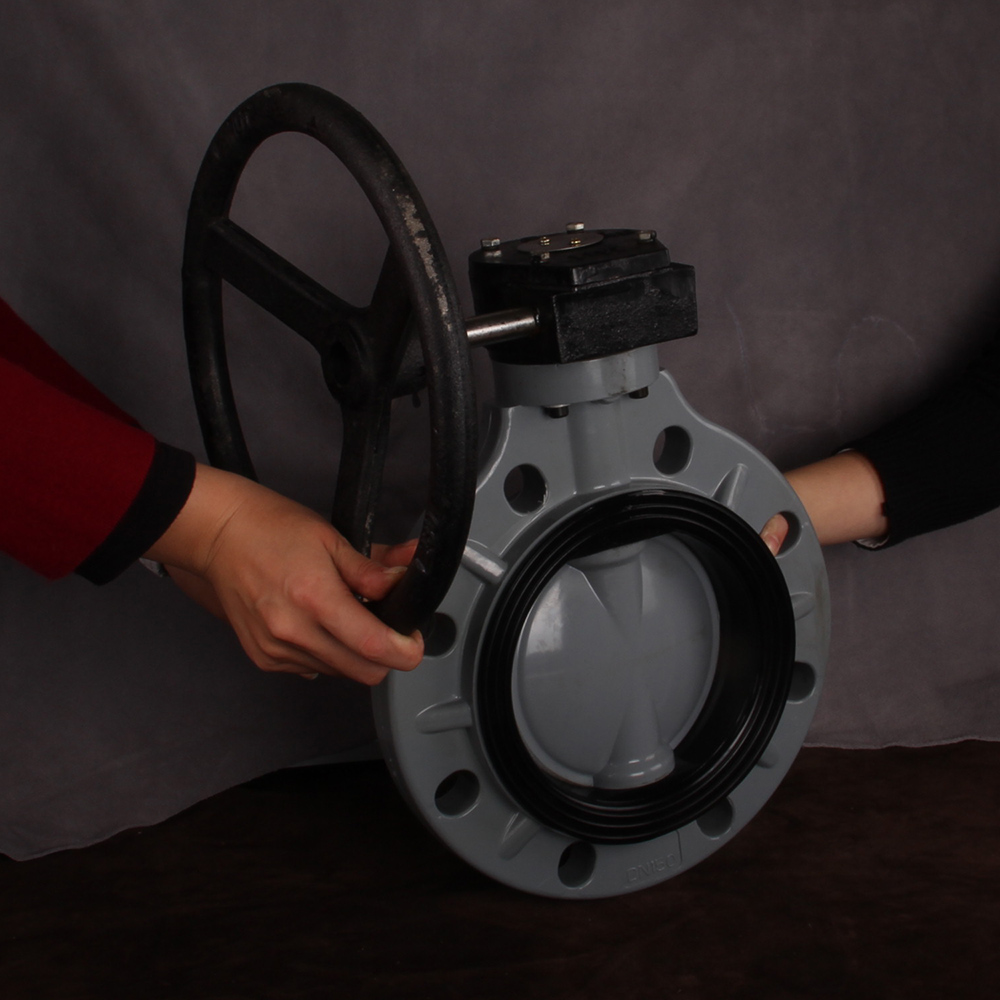 Hot Sale DIN ANSI JIS Standard CPVC Butterfly Valve Plastic Worm Gear Type Butterfly Valve For Chemical Industry