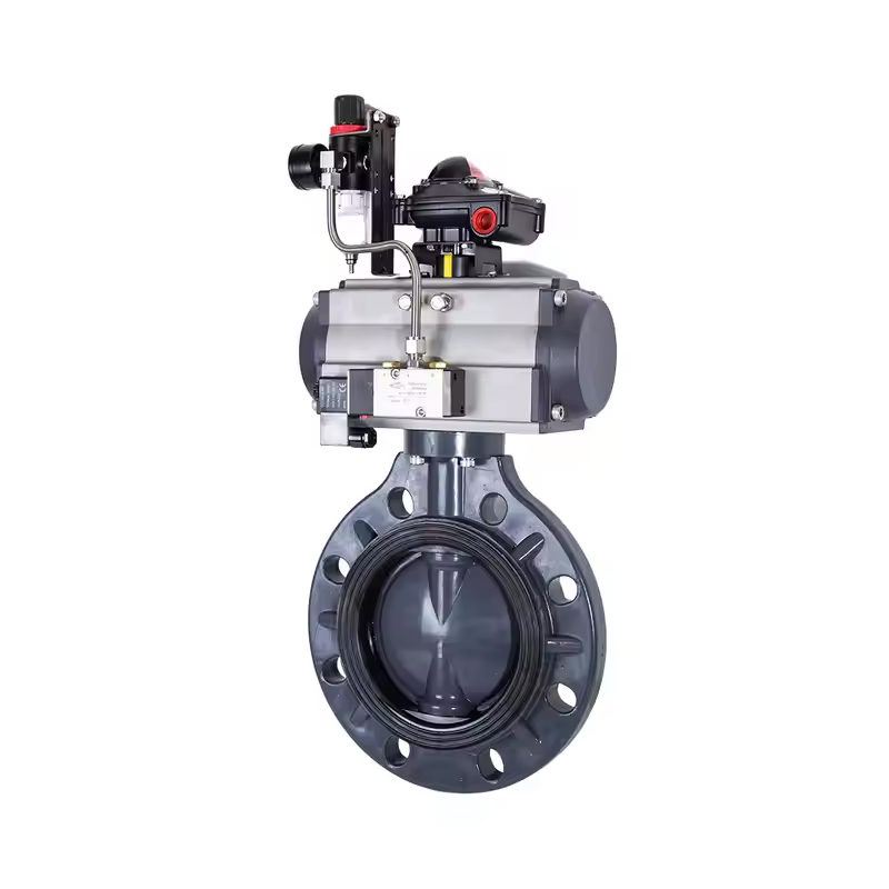 High Quality UPVC Pneumatic Butterfly Valve Plastic Double Single Acting DN25~DN1000 Butterfly Valve With Triple Fittings