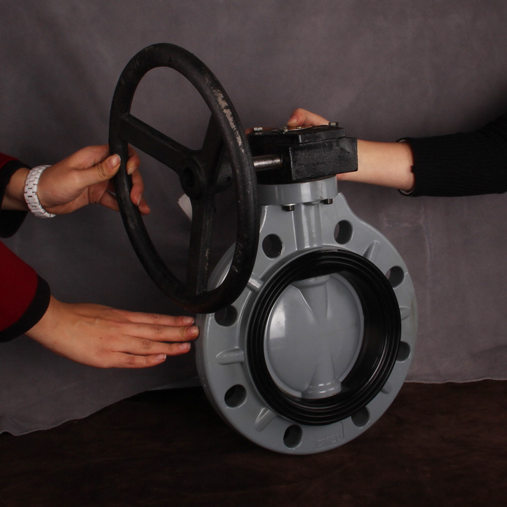 Hot Sale DIN ANSI JIS Standard CPVC Butterfly Valve Plastic Worm Gear Type Butterfly Valve For Chemical Industry