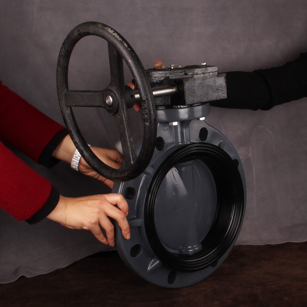 Spherical Design Disc UPVC Turbine Actuator Butterfly Valve Plastic Acid / Alkali Resistant Worm Wheel Handle Butterfly Valve