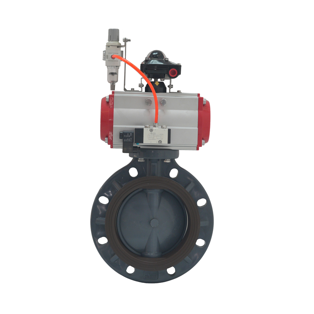 Soft Seal Pneumatic Actuator UPVC Butterfly Valve DN25~DN1000 Double Single Acting Corrosion-Resistant Butterfly Valve