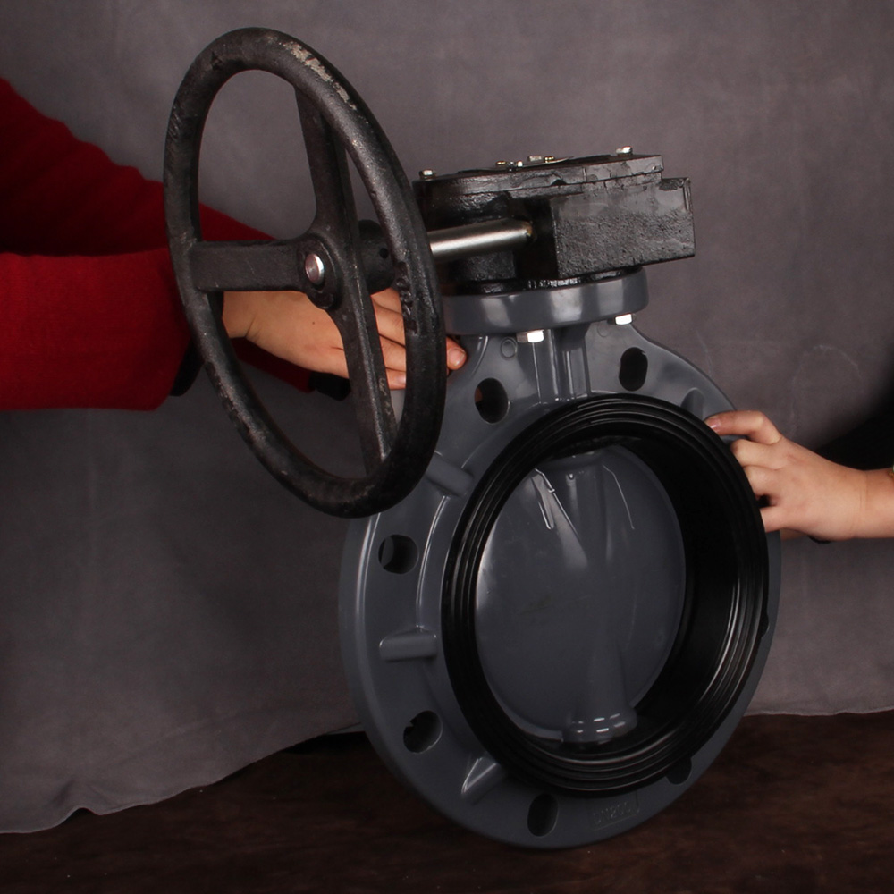 Spherical Design Disc UPVC Turbine Actuator Butterfly Valve Plastic Acid / Alkali Resistant Worm Wheel Handle Butterfly Valve