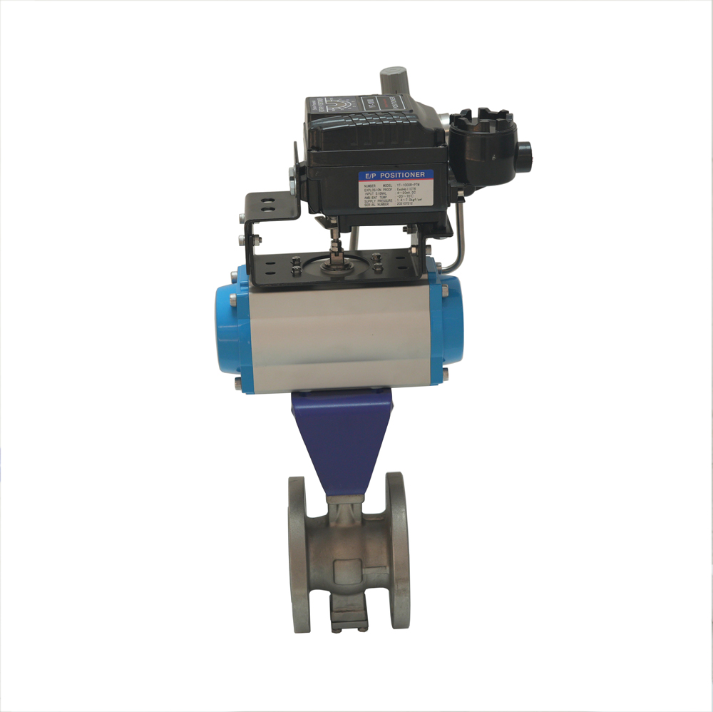 Chemical Industry Corrosion-Resistant Pn16 Dn150 Pneumatic Actuator Pneumatic V-shaped ball valve with locator