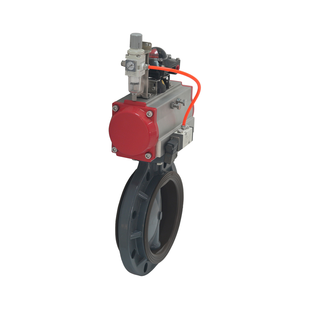 Soft Seal Pneumatic Actuator UPVC Butterfly Valve DN25~DN1000 Double Single Acting Corrosion-Resistant Butterfly Valve