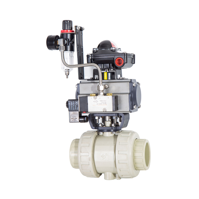 PPH Acid Alkali Resistance Double Union Ball Valve HG DIN ANSI JIS Standard Pneumatic Flange Plastic Ball Valve